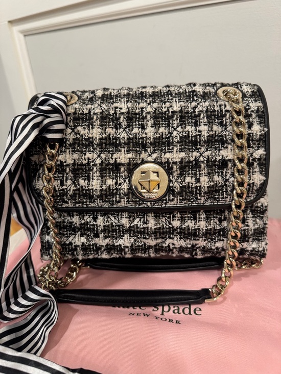 Kate Spade Natalia Black & White Tweed Convertible Chain Shoulder Crossbody Bag - Picture 4 of 17